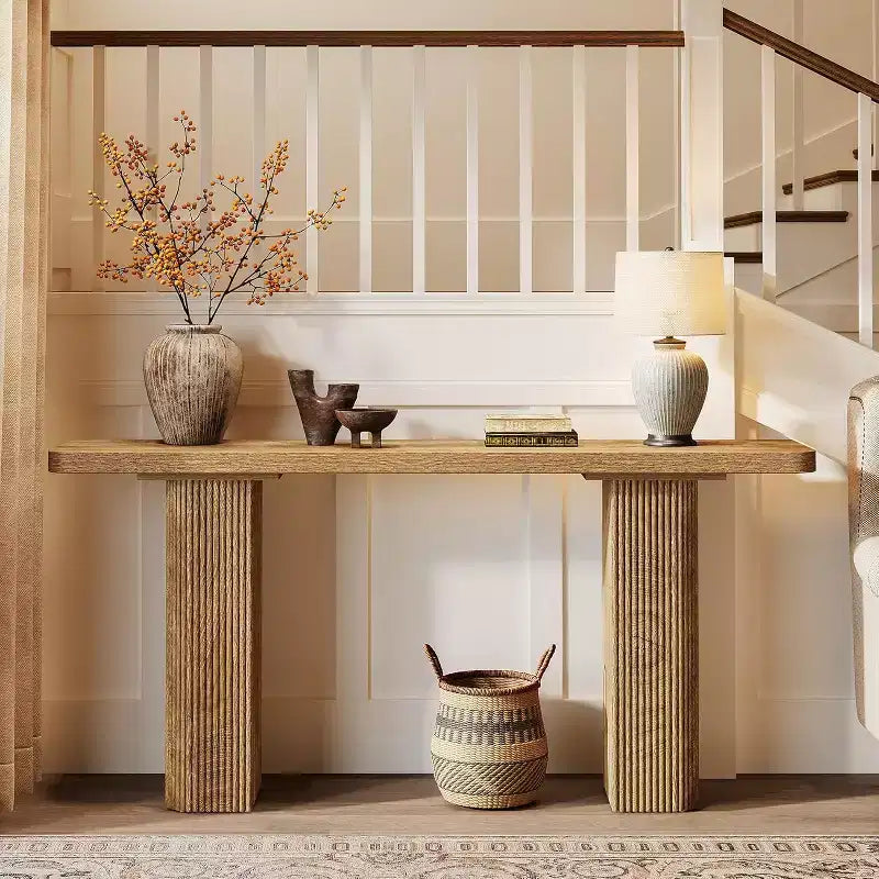 Console étroite de 160 cm, Table d'appoint de style rustique pour canapé, Table d'entrée en bois pour salon, couloir, vestibule