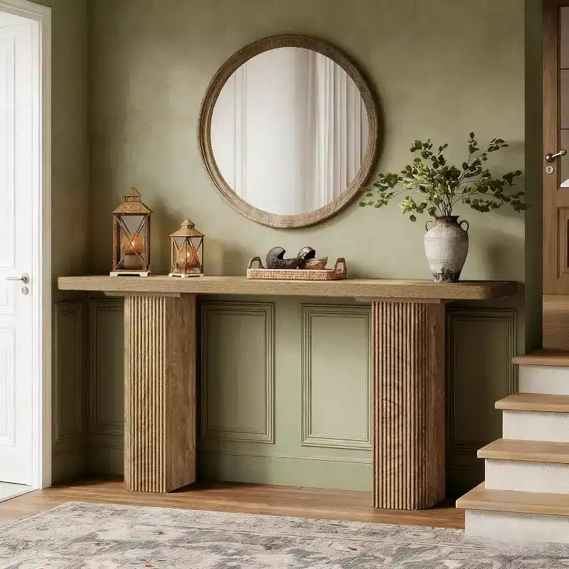 Console étroite de 160 cm, Table d'appoint de style rustique pour canapé, Table d'entrée en bois pour salon, couloir, vestibule