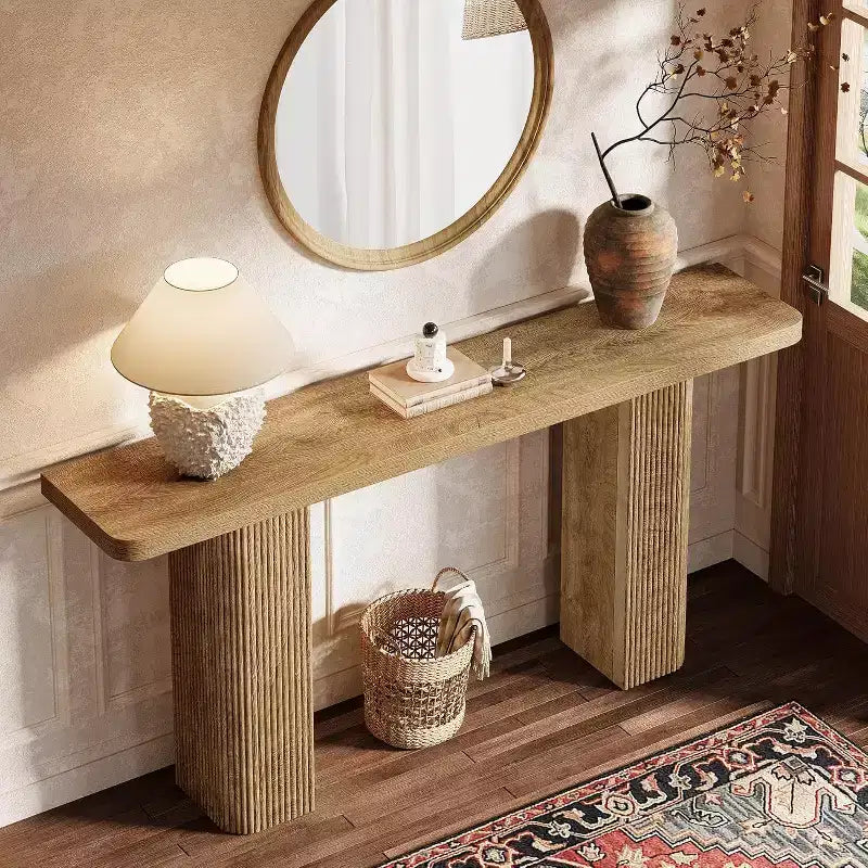 Console étroite de 160 cm, Table d'appoint de style rustique pour canapé, Table d'entrée en bois pour salon, couloir, vestibule