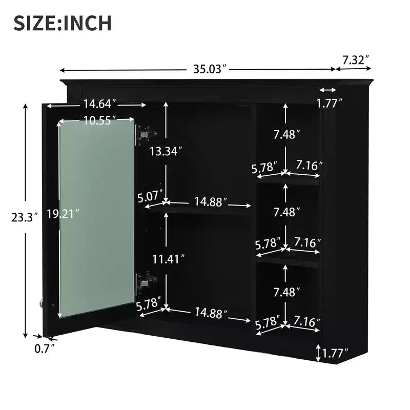 Armoire à pharmacie rectangulaire en MDF avec miroir de 35 po L x 27,5 po H