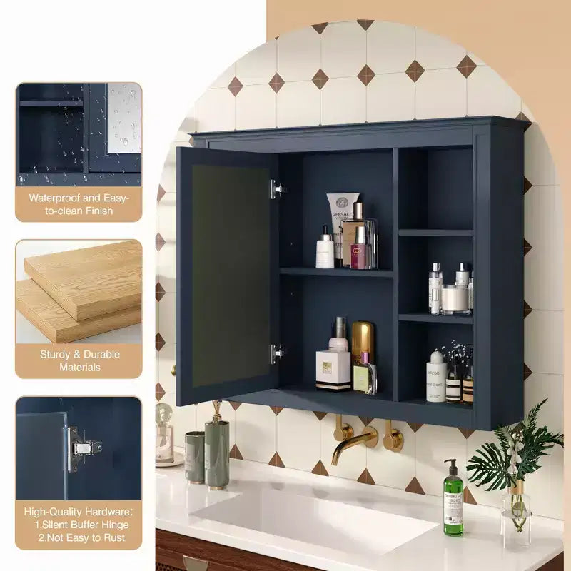 Armoire à pharmacie rectangulaire en MDF avec miroir de 35 po L x 27,5 po H