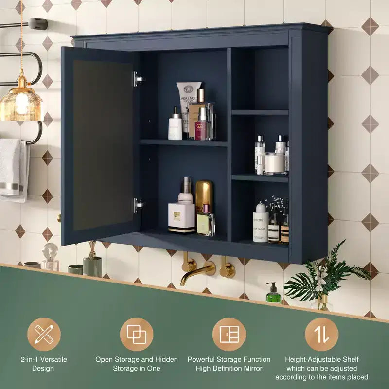 Armoire à pharmacie rectangulaire en MDF avec miroir de 35 po L x 27,5 po H