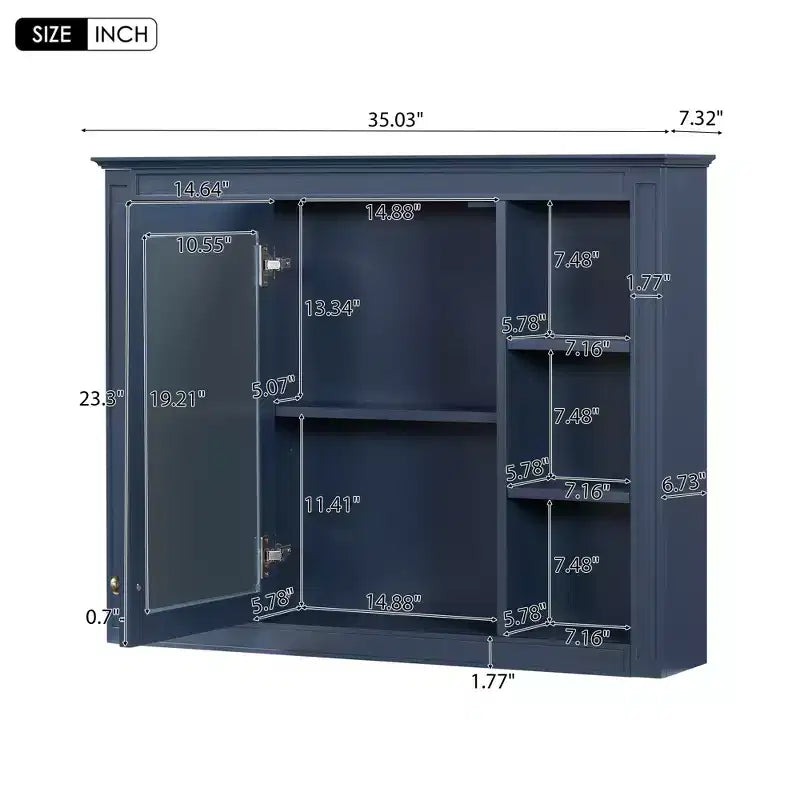 Armoire à pharmacie rectangulaire en MDF avec miroir de 35 po L x 27,5 po H