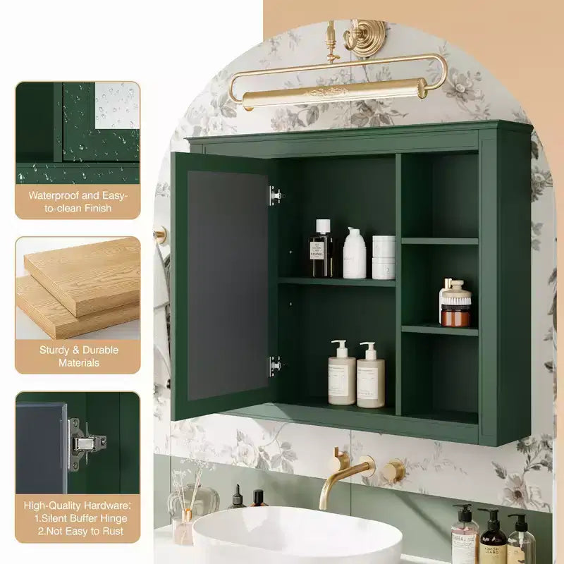 Armoire à pharmacie rectangulaire en MDF avec miroir de 35 po L x 27,5 po H
