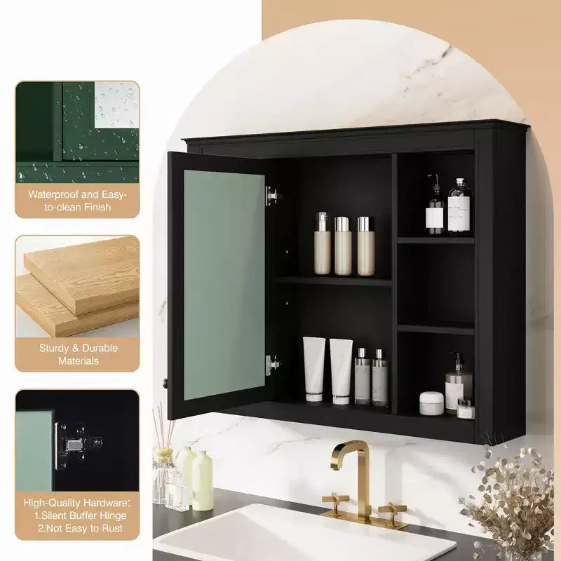 Armoire à pharmacie rectangulaire en MDF avec miroir de 35 po L x 27,5 po H