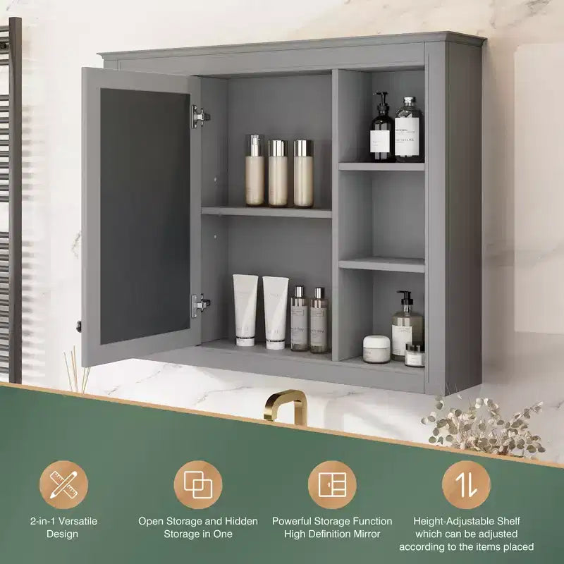 Armoire à pharmacie rectangulaire en MDF avec miroir de 35 po L x 27,5 po H