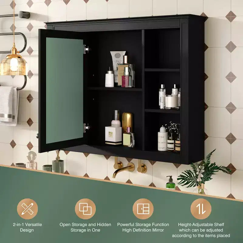 Armoire à pharmacie rectangulaire en MDF avec miroir de 35 po L x 27,5 po H