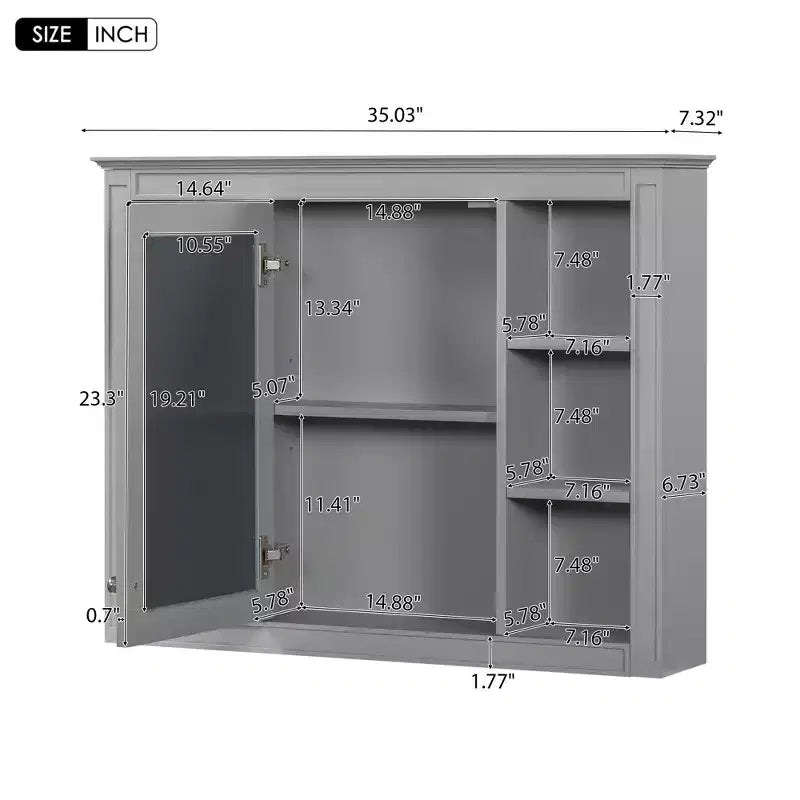 Armoire à pharmacie rectangulaire en MDF avec miroir de 35 po L x 27,5 po H