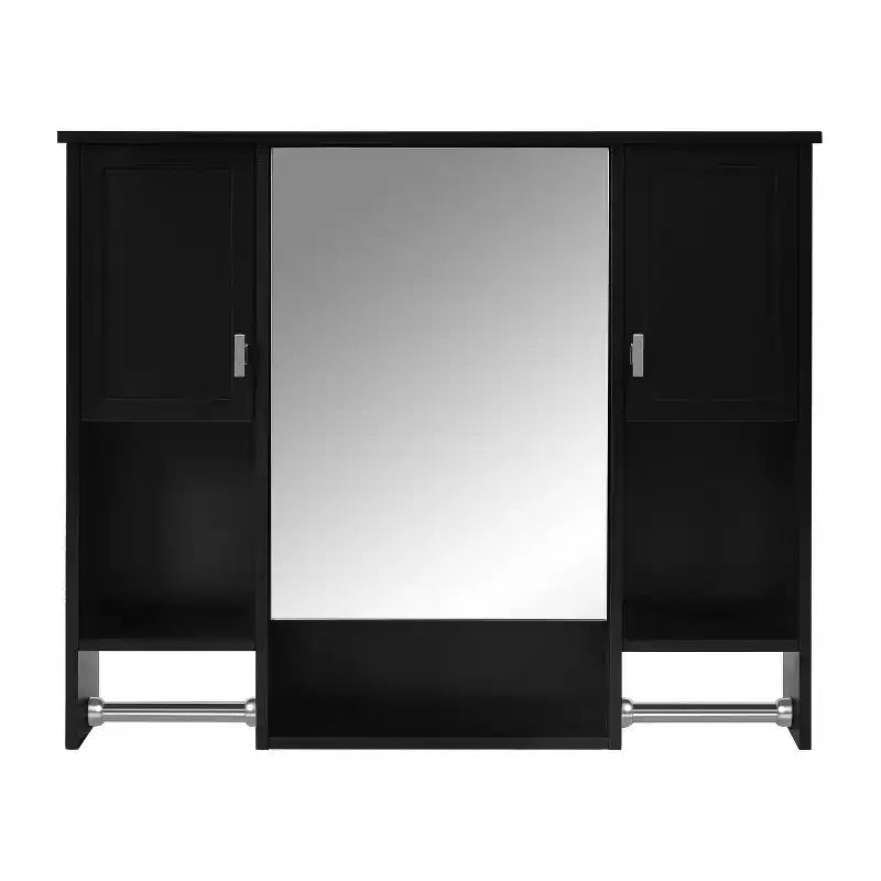 Armoire à pharmacie rectangulaire en MDF de 35 po L x 28 po H avec miroir et barre porte-serviettes pour salle de bain