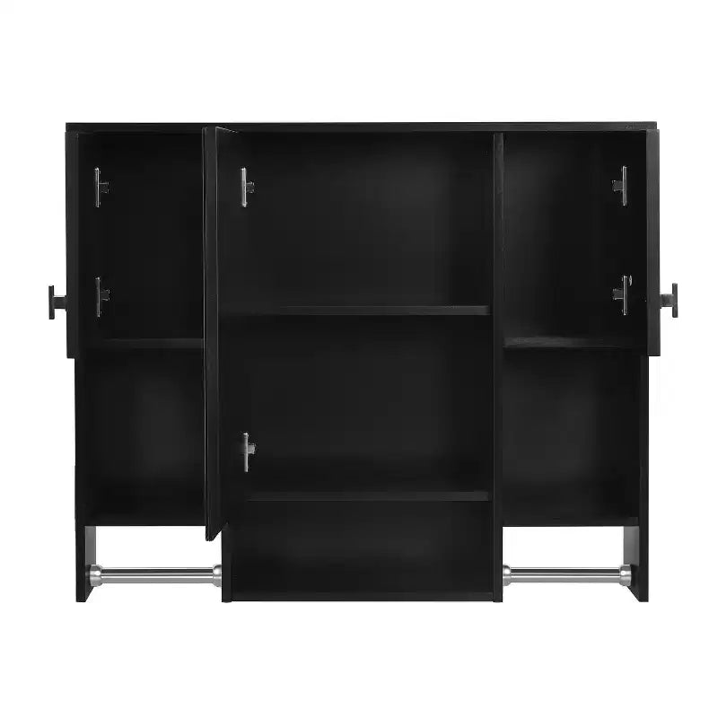 Armoire à pharmacie rectangulaire en MDF de 35 po L x 28 po H avec miroir et barre porte-serviettes pour salle de bain