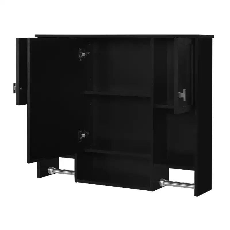Armoire à pharmacie rectangulaire en MDF de 35 po L x 28 po H avec miroir et barre porte-serviettes pour salle de bain