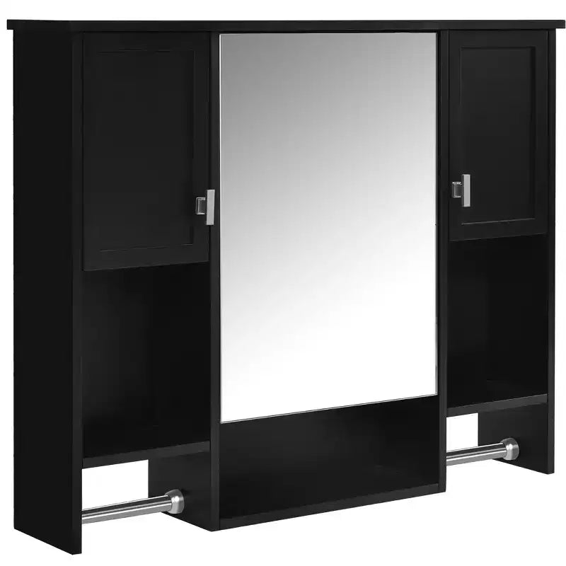Armoire à pharmacie rectangulaire en MDF de 35 po L x 28 po H avec miroir et barre porte-serviettes pour salle de bain