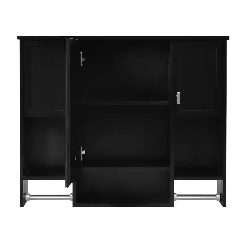 Armoire à pharmacie rectangulaire en MDF de 35 po L x 28 po H avec miroir et barre porte-serviettes pour salle de bain