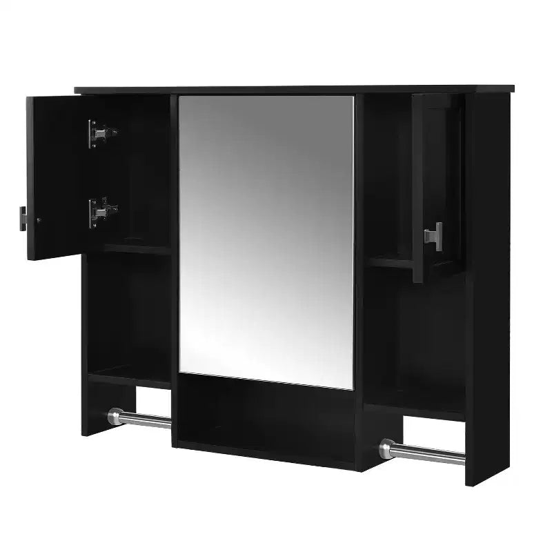 Armoire à pharmacie rectangulaire en MDF de 35 po L x 28 po H avec miroir et barre porte-serviettes pour salle de bain