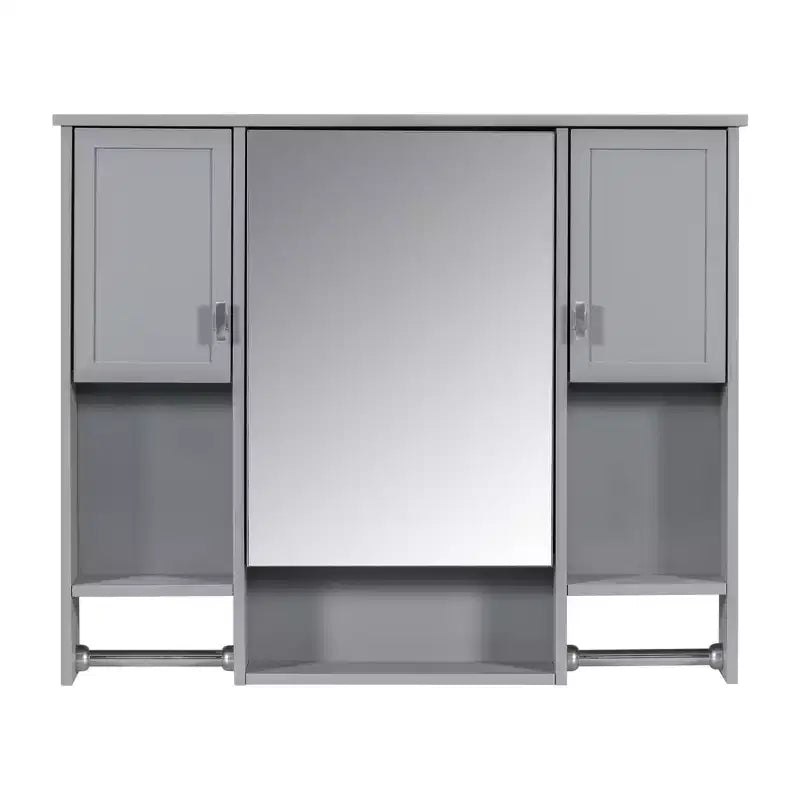 Armoire à pharmacie rectangulaire en MDF de 35 po L x 28 po H avec miroir et barre porte-serviettes pour salle de bain