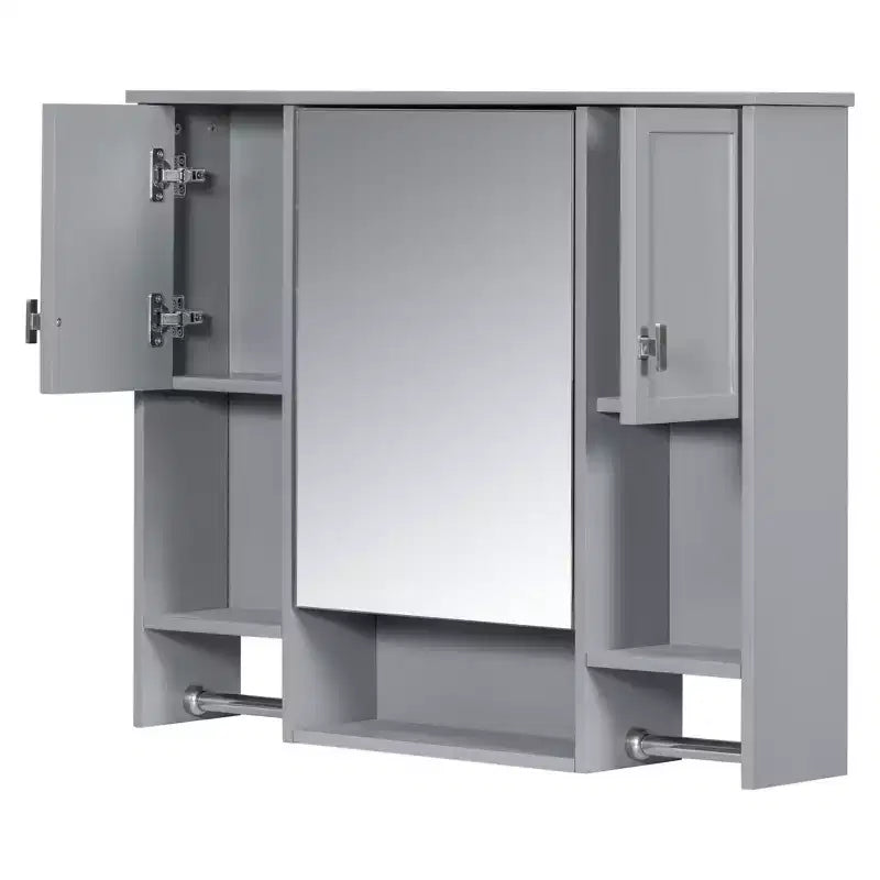 Armoire à pharmacie rectangulaire en MDF de 35 po L x 28 po H avec miroir et barre porte-serviettes pour salle de bain
