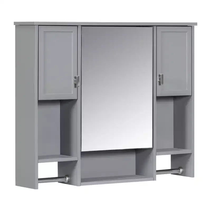 Armoire à pharmacie rectangulaire en MDF de 35 po L x 28 po H avec miroir et barre porte-serviettes pour salle de bain