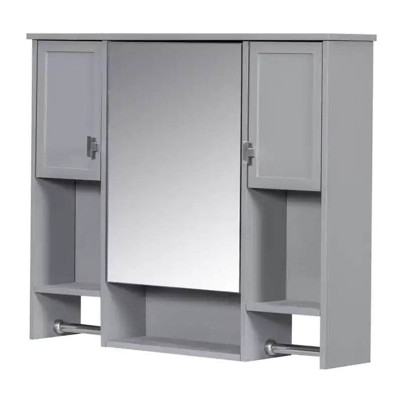 Armoire à pharmacie rectangulaire en MDF de 35 po L x 28 po H avec miroir et barre porte-serviettes pour salle de bain