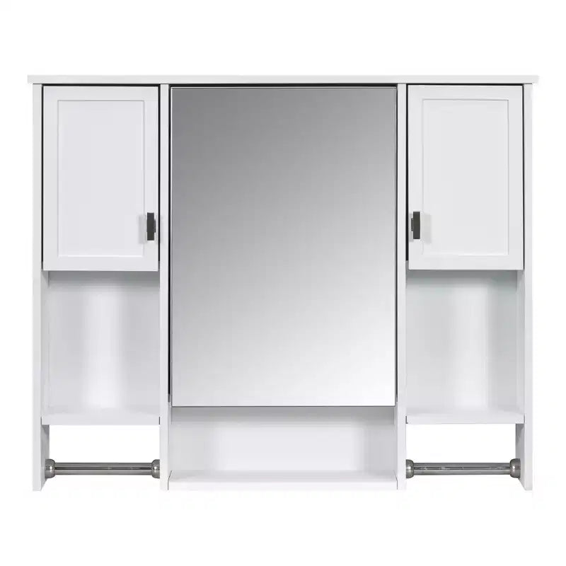 Armoire à pharmacie rectangulaire en MDF de 35 po L x 28 po H avec miroir et barre porte-serviettes pour salle de bain
