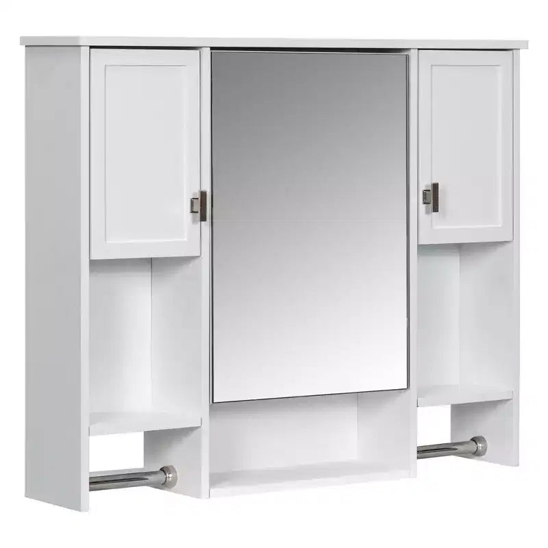 Armoire à pharmacie rectangulaire en MDF de 35 po L x 28 po H avec miroir et barre porte-serviettes pour salle de bain