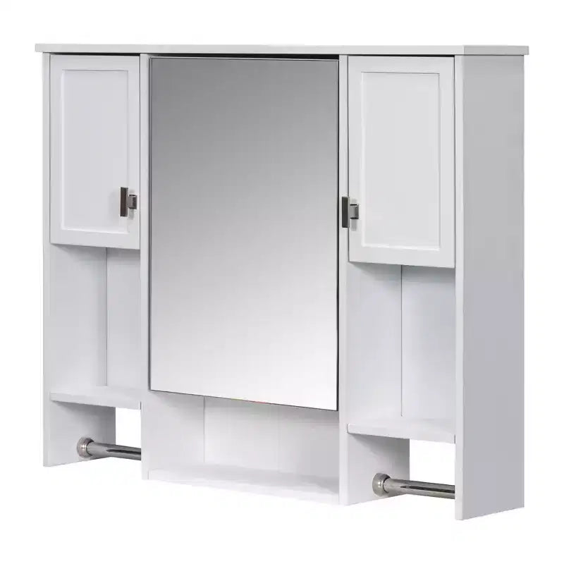 Armoire à pharmacie rectangulaire en MDF de 35 po L x 28 po H avec miroir et barre porte-serviettes pour salle de bain