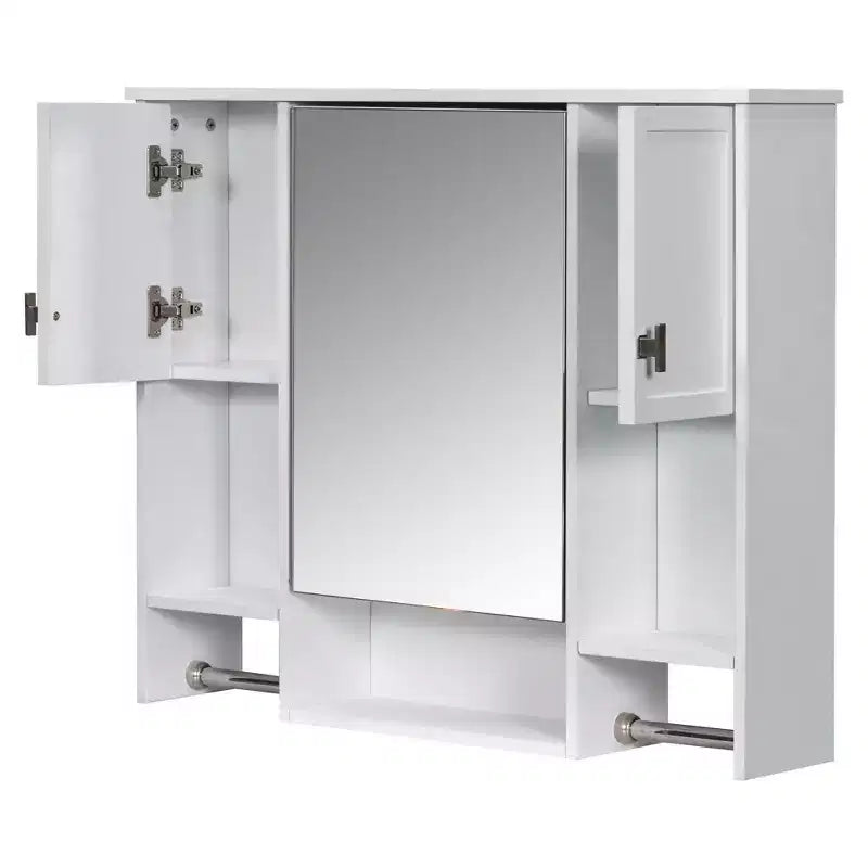 Armoire à pharmacie rectangulaire en MDF de 35 po L x 28 po H avec miroir et barre porte-serviettes pour salle de bain
