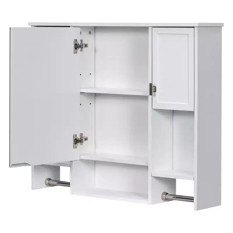 Armoire à pharmacie rectangulaire en MDF de 35 po L x 28 po H avec miroir et barre porte-serviettes pour salle de bain
