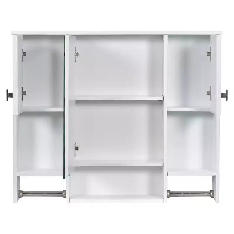Armoire à pharmacie rectangulaire en MDF de 35 po L x 28 po H avec miroir et barre porte-serviettes pour salle de bain