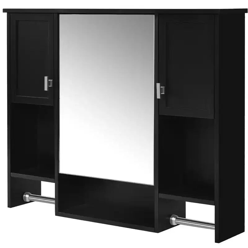 Armoire à pharmacie rectangulaire en MDF de 35 po L x 28 po H avec miroir et barre porte-serviettes pour salle de bain