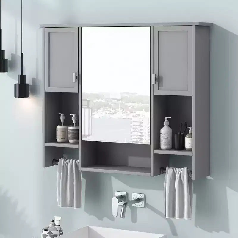 Armoire à pharmacie rectangulaire en MDF de 35 po L x 28 po H avec miroir et barre porte-serviettes pour salle de bain
