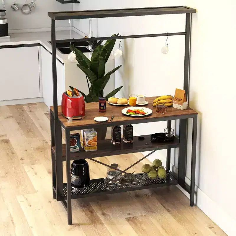 CLIHOME Kitchen Island, Bakers Rack, 3 Tier Microwave Stand Oven Shelf with Storage, Storage Shelf for Kitchen Dining Room Living Room