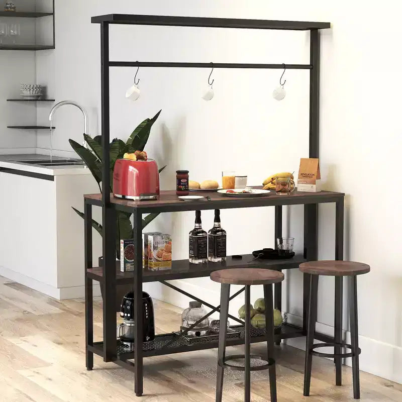 Îlot de cuisine, étagère de boulanger, desserte micro-ondes à 3 niveaux et étagère de four avec rangement pour cuisine, salle à manger et salon