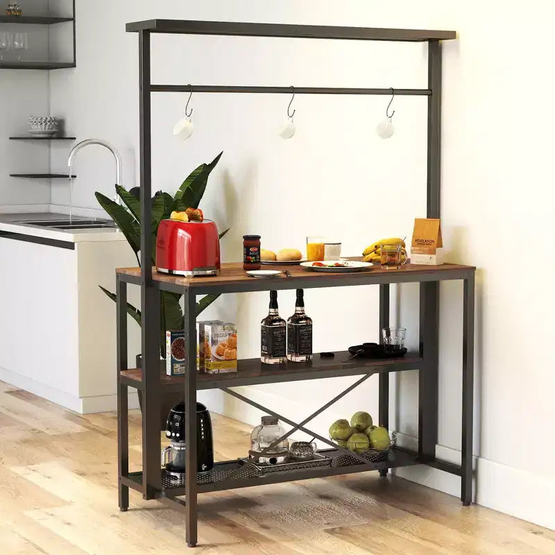 Îlot de cuisine, étagère de boulanger, desserte micro-ondes à 3 niveaux et étagère de four avec rangement pour cuisine, salle à manger et salon