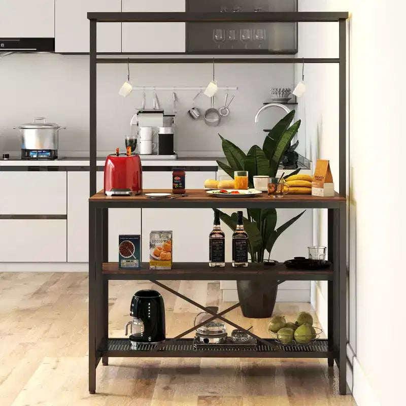 Îlot de cuisine, étagère de boulanger, desserte micro-ondes à 3 niveaux et étagère de four avec rangement pour cuisine, salle à manger et salon