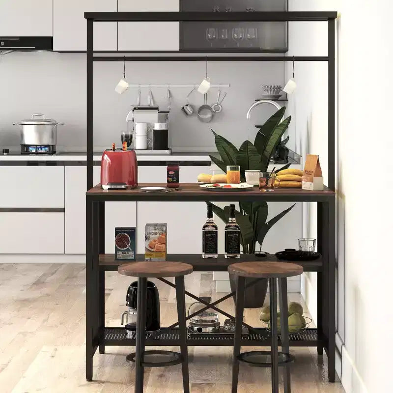 Îlot de cuisine, étagère de boulanger, desserte micro-ondes à 3 niveaux et étagère de four avec rangement pour cuisine, salle à manger et salon