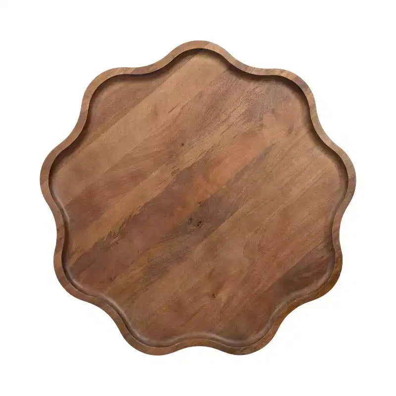 Table basse ronde en bois festonnée, 30x30x18, Noyer Marron