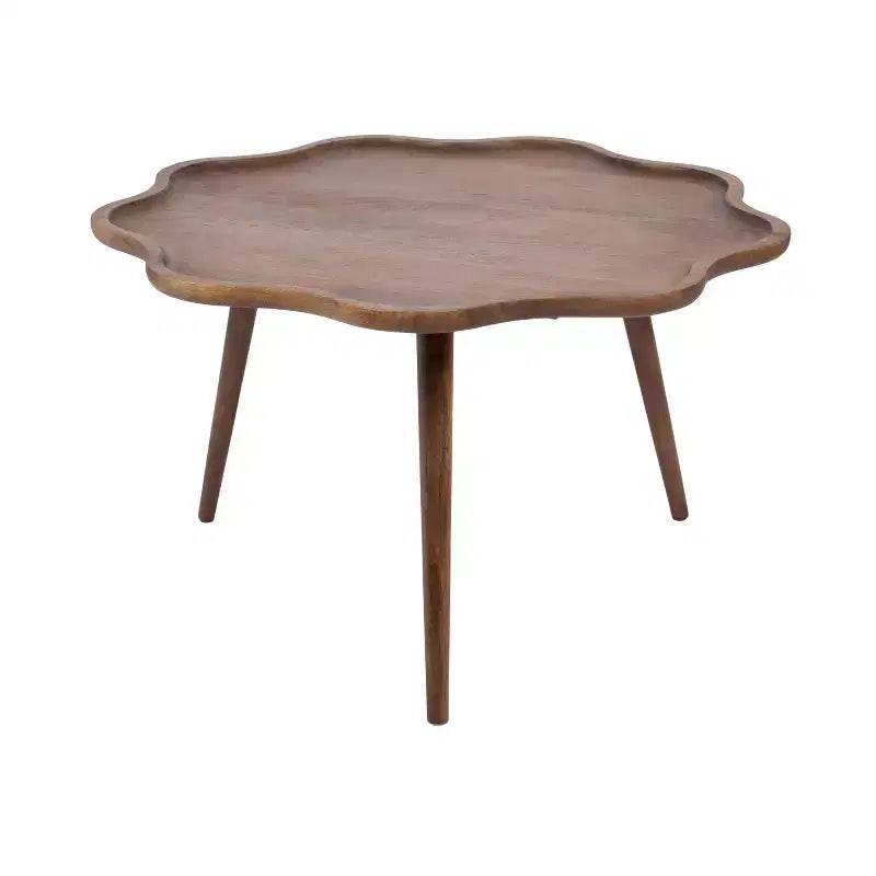 Table basse ronde en bois festonnée, 30x30x18, Noyer Marron