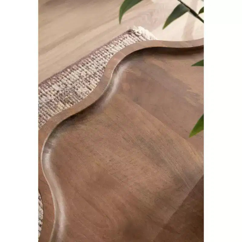Table basse ronde en bois festonnée, 30x30x18, Noyer Marron