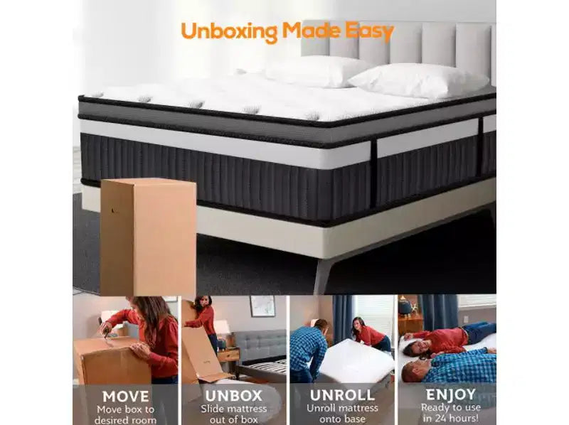 Matelas hybride 14" Queen en mousse à mémoire de forme et gel – Fermeté moyenne avec technologie rafraîchissante