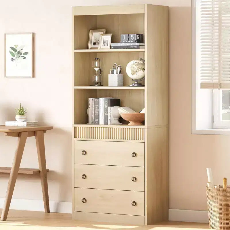 Bookshelf with Drawers 70.8 Fluted Bookcase, 6 Tier Bookcase with Storage, Tall Book Shelf with Waved Design, Storage Cabinet with Open Shelf