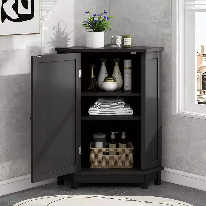 Meuble de rangement d'angle moderne pour salle de bain avec étagère réglable