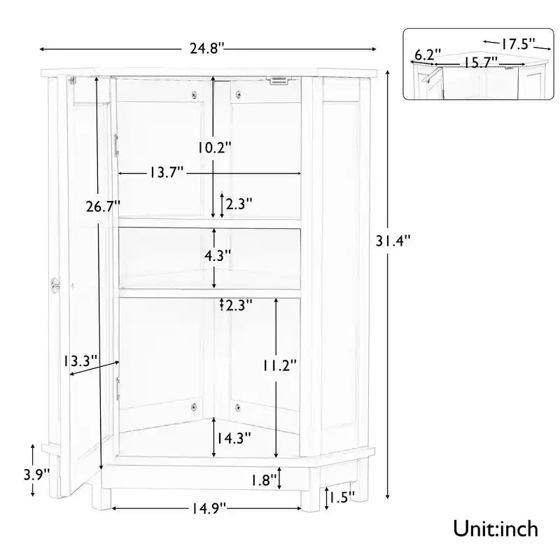 Meuble de rangement d'angle moderne pour salle de bain avec étagère réglable
