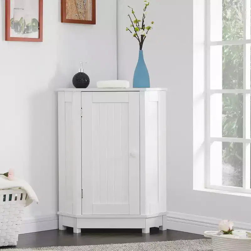 Meuble de rangement d'angle moderne pour salle de bain avec étagère réglable