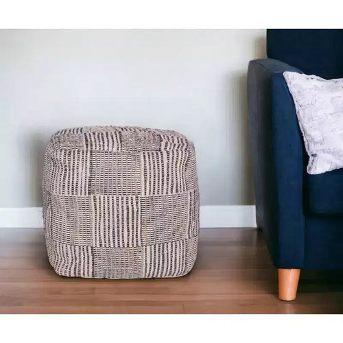 Pouffe ottoman géométrique cube en coton marron de 45 cm