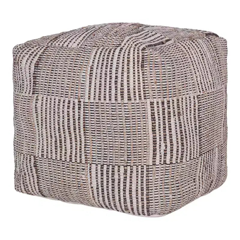 Pouffe ottoman géométrique cube en coton marron de 45 cm