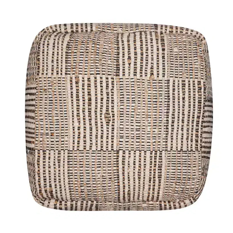Pouffe ottoman géométrique cube en coton marron de 45 cm