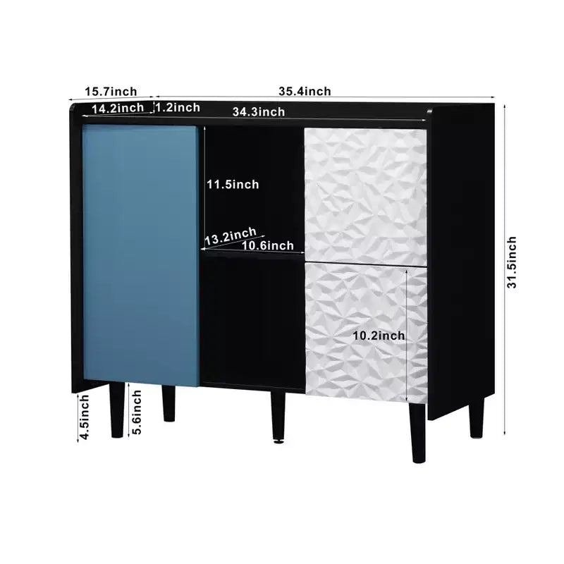 Meuble buffet-bahut, armoire de rangement noire avec portes, 2 tiroirs, 2 étagères ouvertes, meuble d'appoint pour cuisine, salle à manger, salon