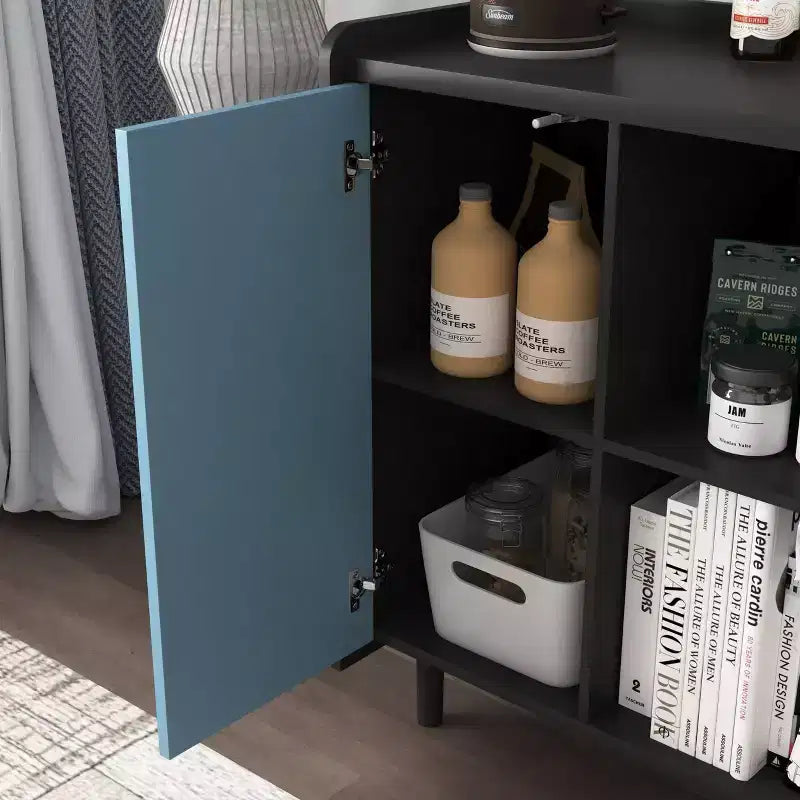 Meuble buffet-bahut, armoire de rangement noire avec portes, 2 tiroirs, 2 étagères ouvertes, meuble d'appoint pour cuisine, salle à manger, salon