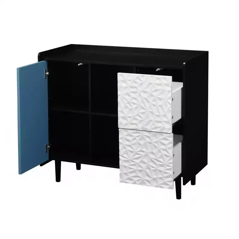 Meuble buffet-bahut, armoire de rangement noire avec portes, 2 tiroirs, 2 étagères ouvertes, meuble d'appoint pour cuisine, salle à manger, salon