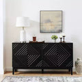 TUYOHW Buffet Cabinet,Buffet Table with Geometric Pattern,Adjustable Shelves,Outlet Holes,Sideboard TV Stand for Living Room,Kitchen,Dining Room,Black